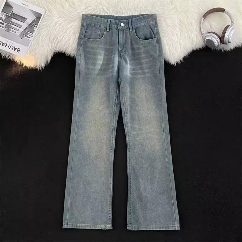 Men's Clothing Unisex autumn fashion high street casual all-match straight long pants cat whisker distressed washed jeans