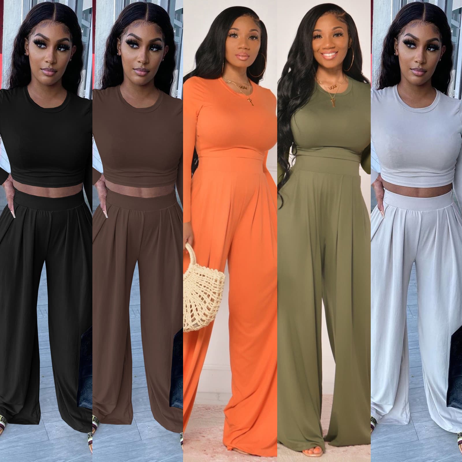 women's Fashion Casual Sports Wide-leg Pants Solid Color Autumn And Winter New Two-piece Set
