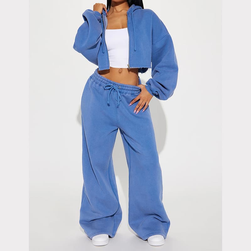 Vêtements pour femmes Automne Femmes Décontracté À Capuche Fermeture Éclair Sur Le Devant Pull Large Jambe Pantalon Ample Costume
