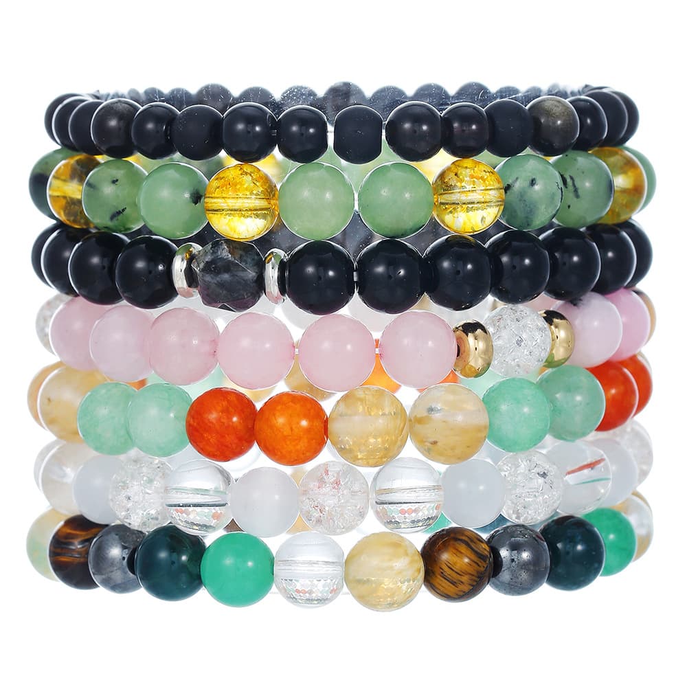 Hot Selling Jewelry Natural Stone Elastic Beaded Bracelet 8mm Aventurine Tiger Eye Amethyst Garnet Bracelet