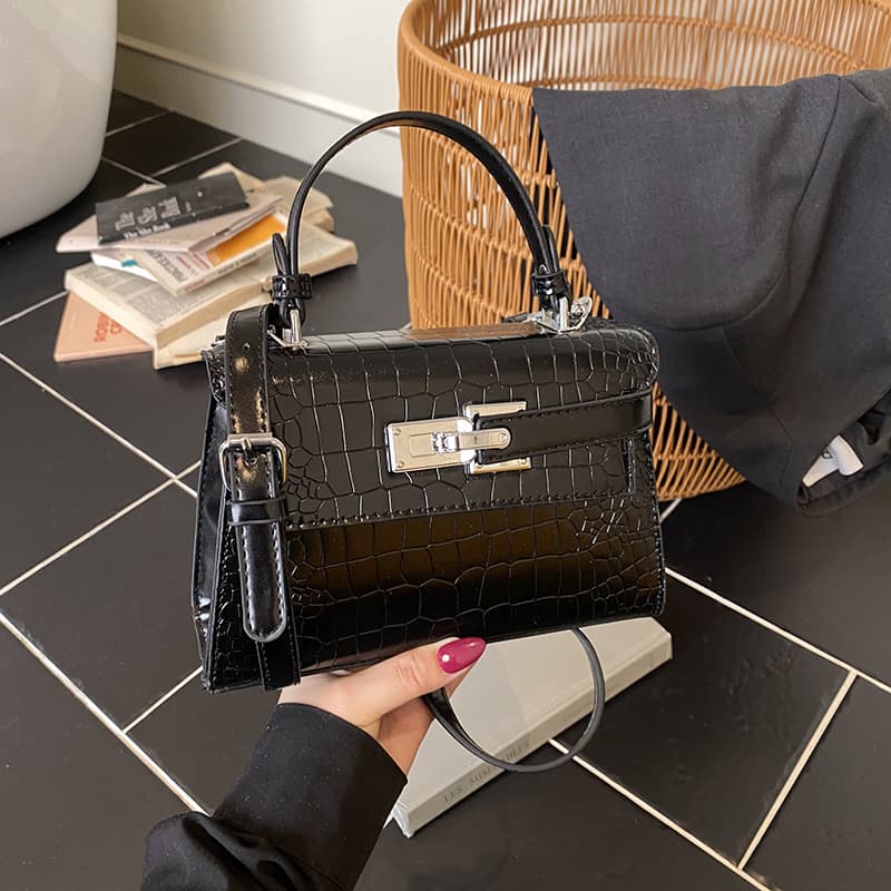 Fashion Solid Color Women's Shoulder Bag High End Crossbody Handbag With Crocodile Pattern Small Square Bag For Ladies