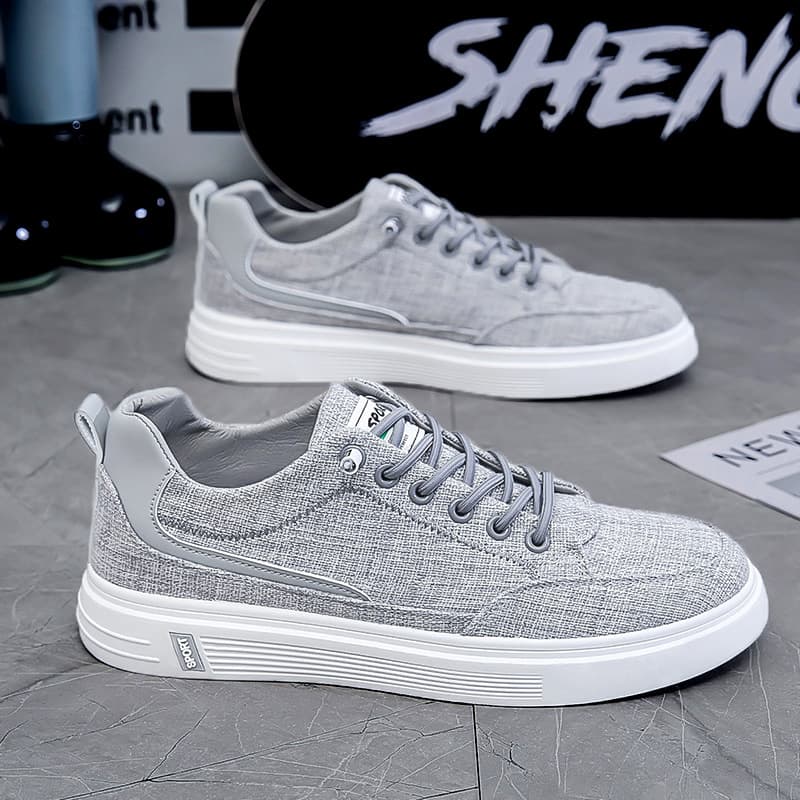 Men's Casual Canvas Shoes - Lightweight Breathable Slip-On Sneakers For Walking, Work & Daily Wear (Grey/Black)