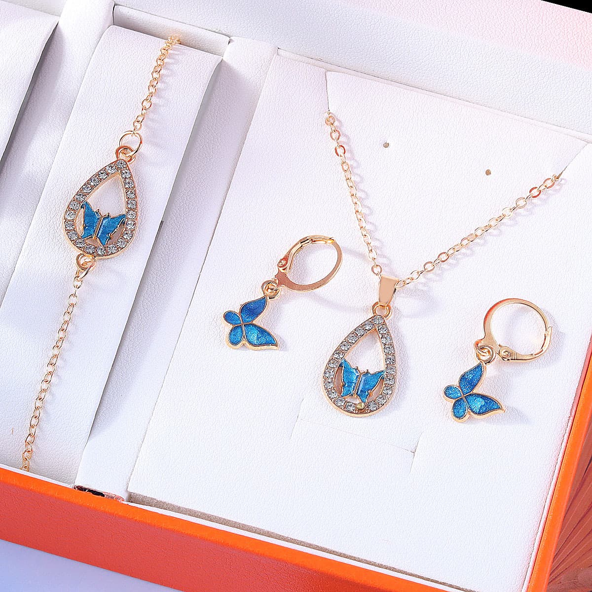 New summer classic trend butterfly necklace bracelet earrings personality versatile multi color oil drop diamond jewelry