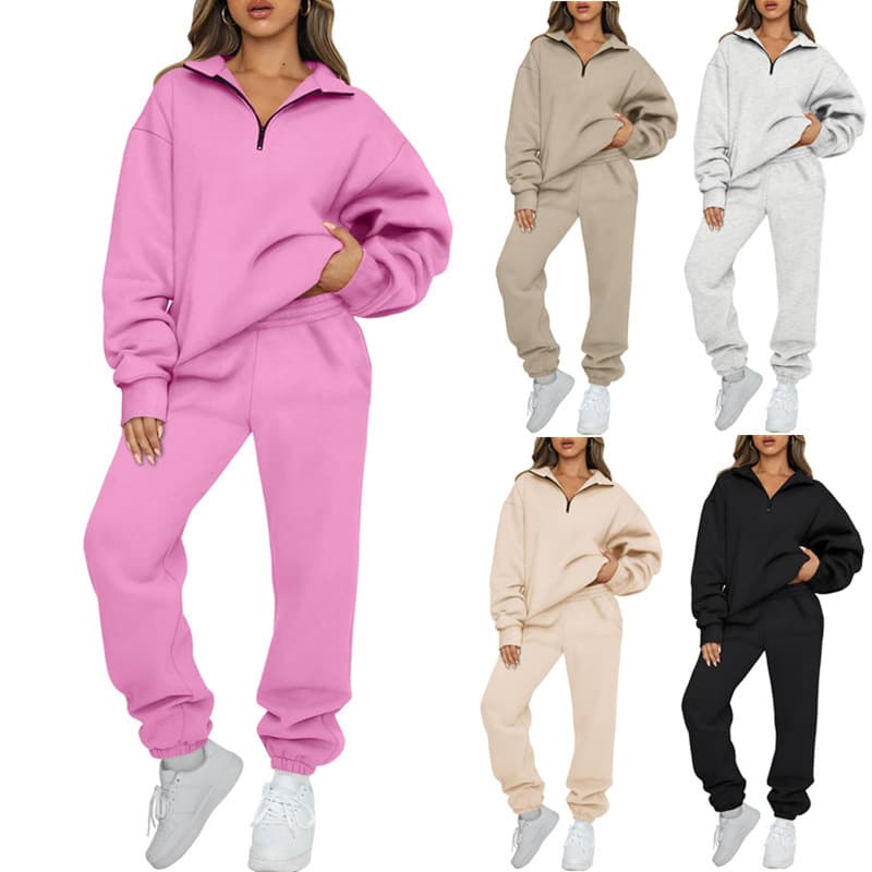 2023 New Women's Solid Color Pocketless Sweater Pants Sweatshirt Set