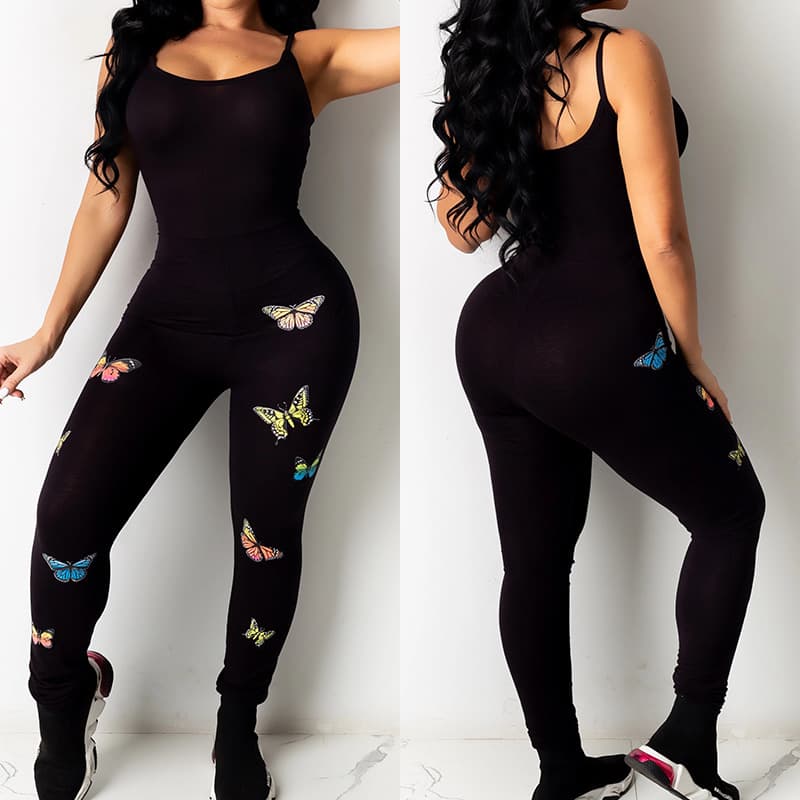 Women's Fashion Print Yoga Sexy Hip Lift Suspender Romper