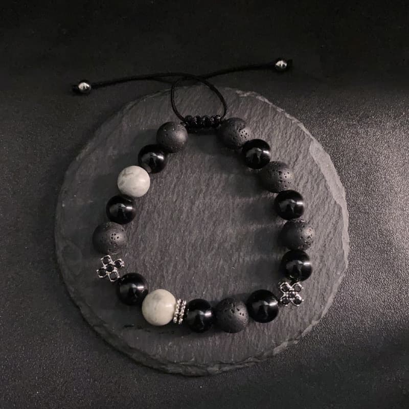 Vintage New Chinese Stle Map Volcanic Stone Cross For Men Light Luxur High-end Feel Copper Zircon Bracelet Men's