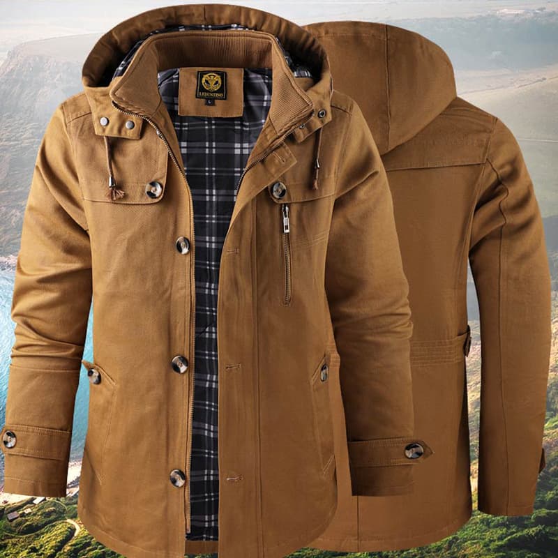 Mid Length Hooded Washed Spring And Autumn Jacket, Men's Oversized Windbreaker, Work Clothes