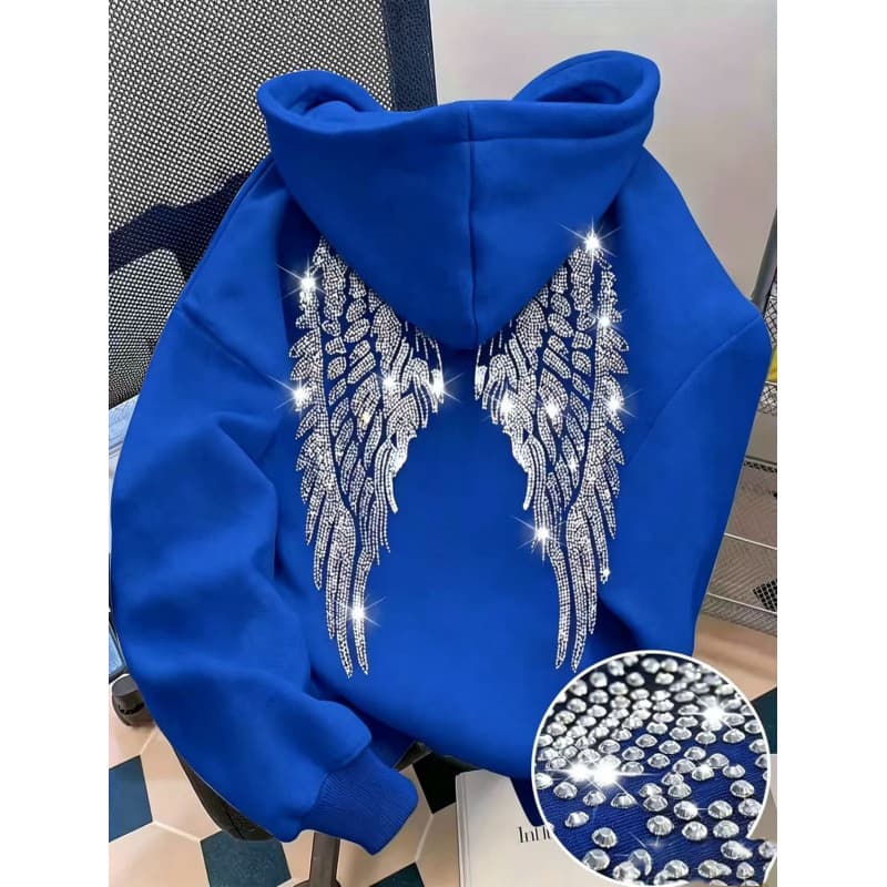 Sweat à capuche à manches longues avec ailes en strass pour hommes et femmes