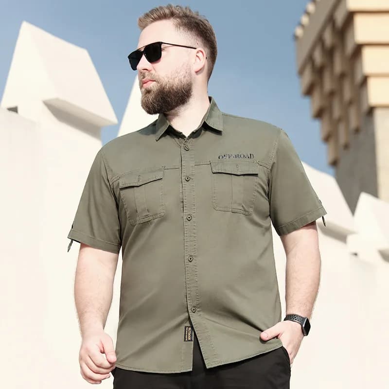 Plus Size Men's Summer 100% Pure Cotton Shirt Short Sleeve Casual Mens Shirts Chemise Homme Camisa masculina