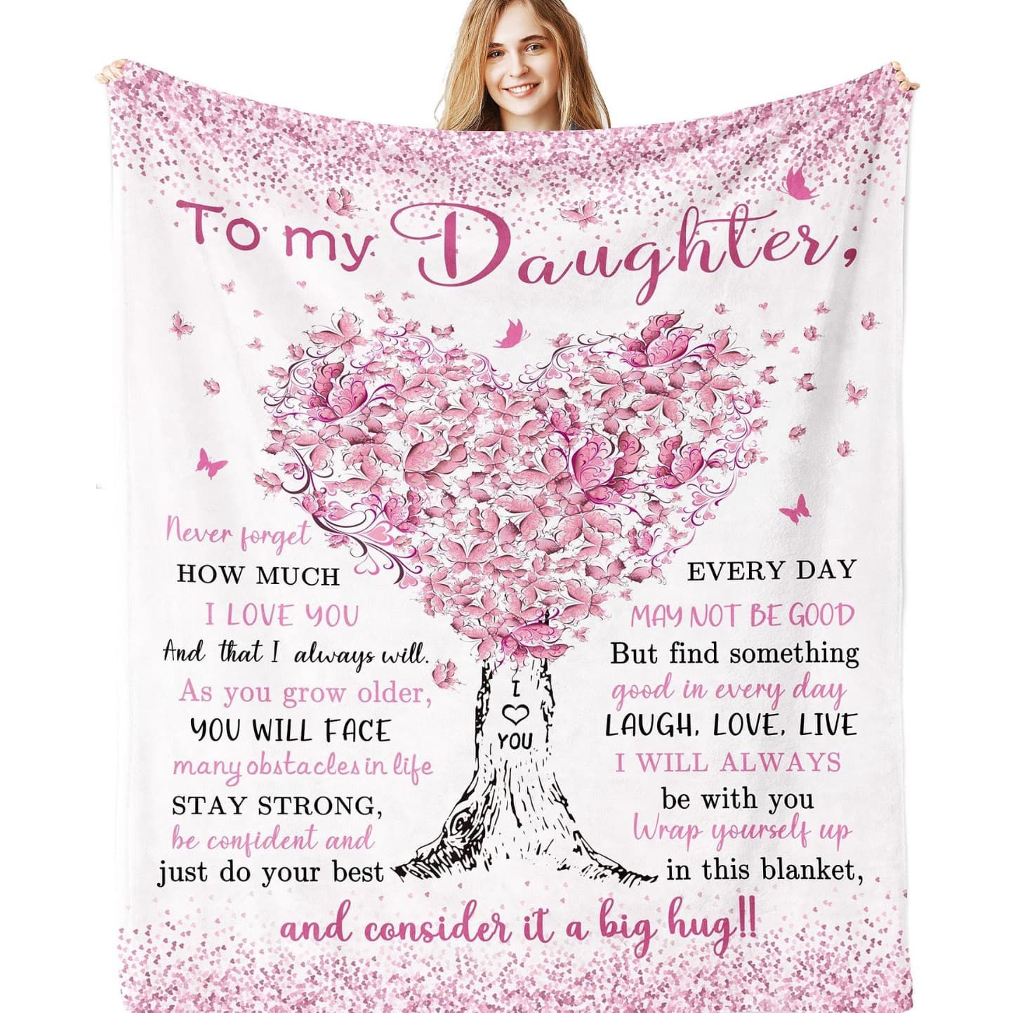 Pink Love Tree Pattern Blanket Flannel Soft Comfortable Home Blanket Cover Blanket Daughter Birthday Holiday Gift