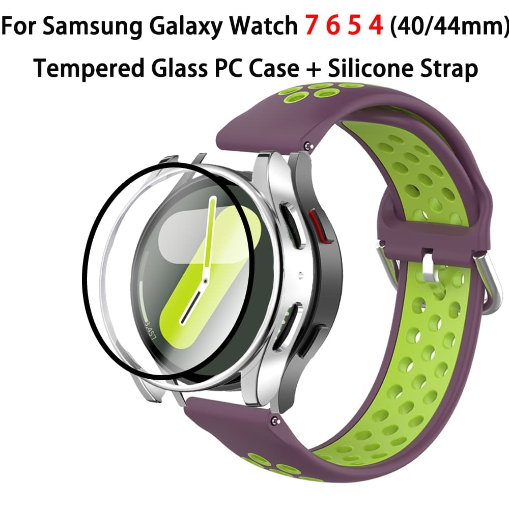 Silicone Band Case For Samsung Galaxy Watch 7 6 5 4 Breathable Sports Strap For Galaxy 7 40MM 44MM Tempered Glass Bumper Cover