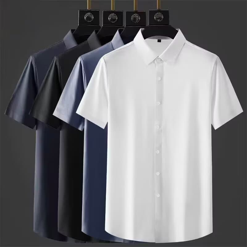 Men's Ice Silk Short Sleeve Dress Shirt – Breathable & Wrinkle-Free, Slim Fit For Wedding, Office & Summer Casual Wear​