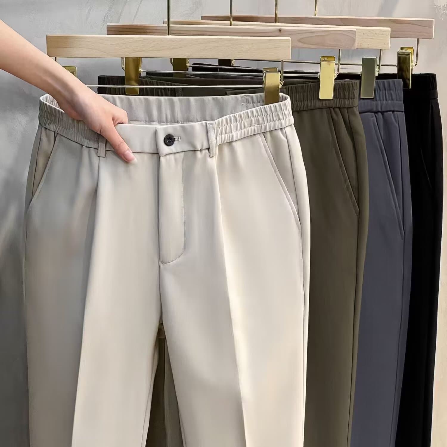 Men's Clothing [UrbanTaper] Men's 9-Point Trousers - Slim Straight Fit | Winter Black Dress Pants
