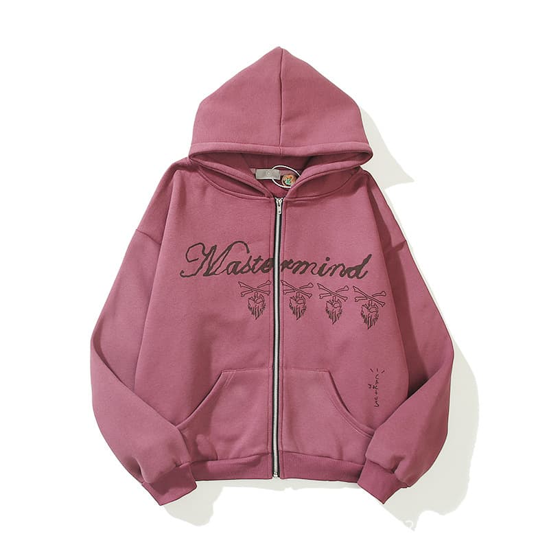 Men's printed graffiti lettering zipper and fleece hoodie