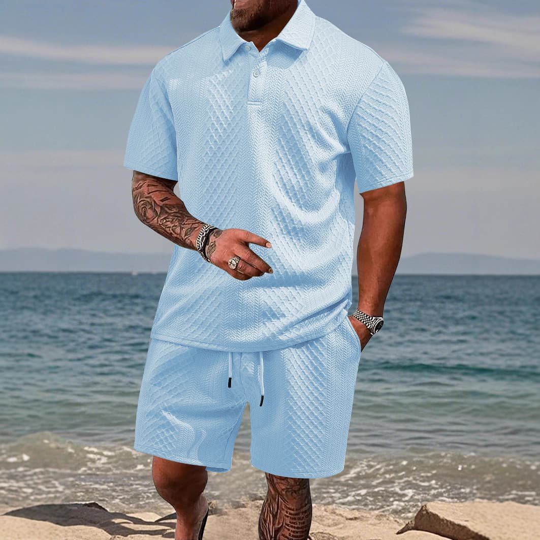 Men's Casual 2-Piece Set - Breathable Polo Shirt & Shorts, Summer Athletic Outfit (7 Colors, S-XXXL) | Lightweight Polyester, Trendy Streetwear