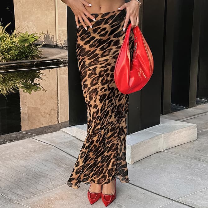 Women's Clothing Sexy chiffon fishtail skirt floor length leopard print skirt autumn fashion new wholesale long skirt