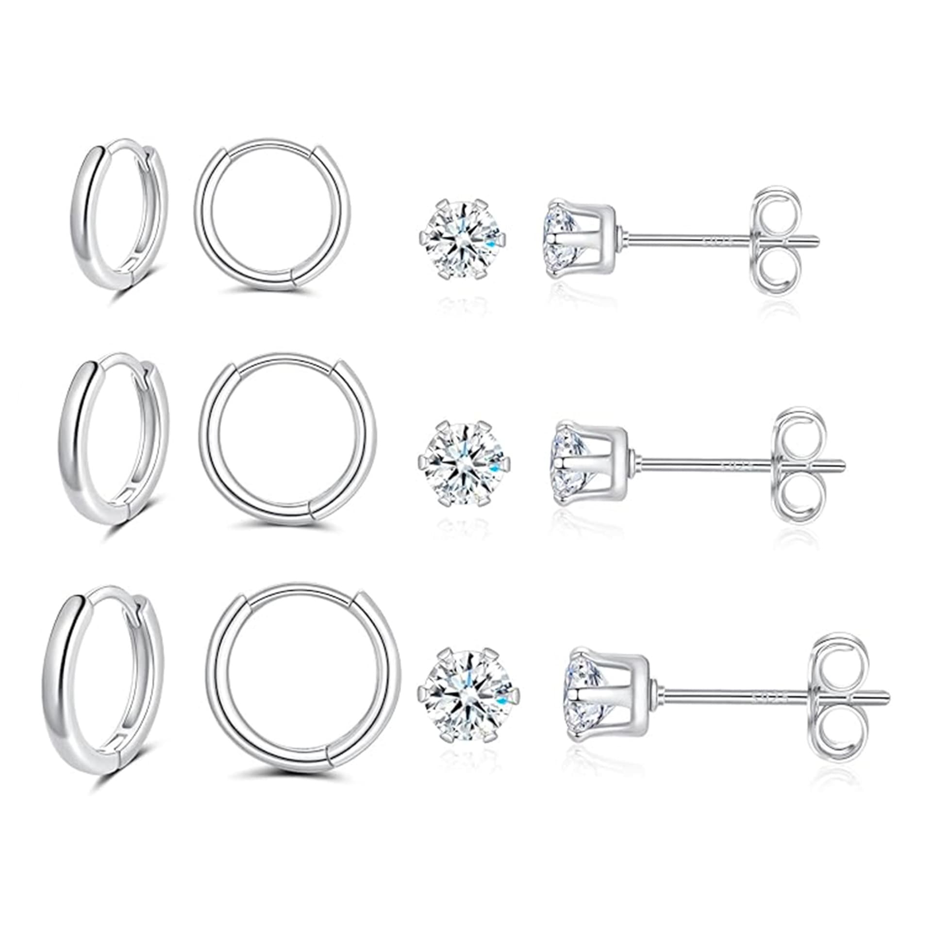 Fashion stainless steel earrings six claw zircon earrings earrings combination set pin ear bone studs