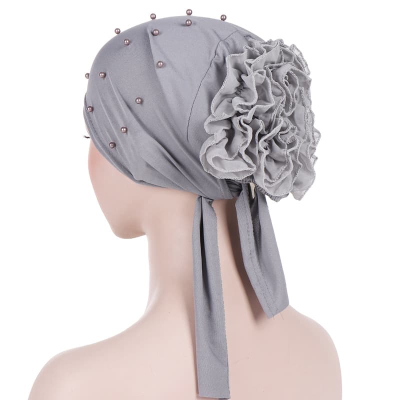 new back plate flower beading solid color large flower headscarf hat confinement hat Muslim Baotou hat