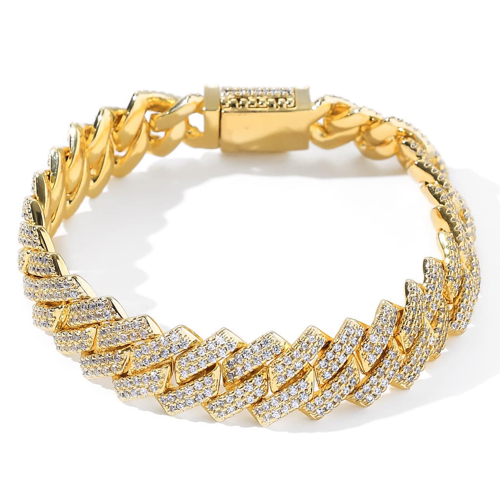 2023 New Selg Hip Hop Inlaid With Water Hand Decoration Men's Bar Cuban Chain 14mm Dia Personalized Bracelet