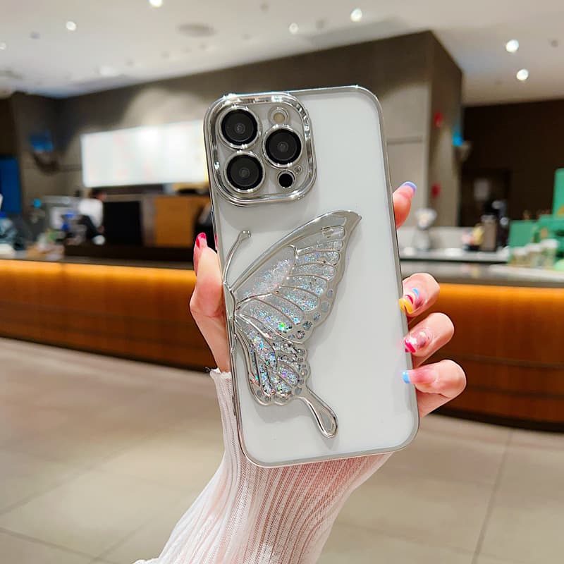 Electroplated Butterfly Transparent Soft Phone Case For iPhone 15 14 13 12 11 Pro Max Camera Protection Shockproof Cover