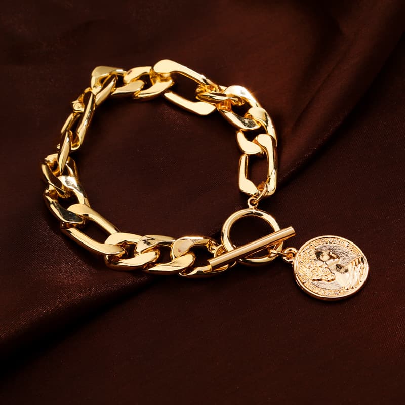 Jewelry Alloy with human head graphic pendant bracelet creative Summer copper chain