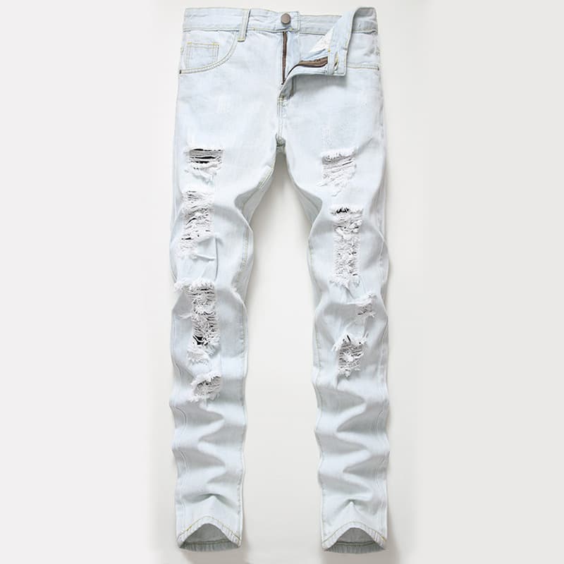 Men's Clothing Ripped Jeans Men's Washed Light White Straight Large Size Jeans Men Trendy