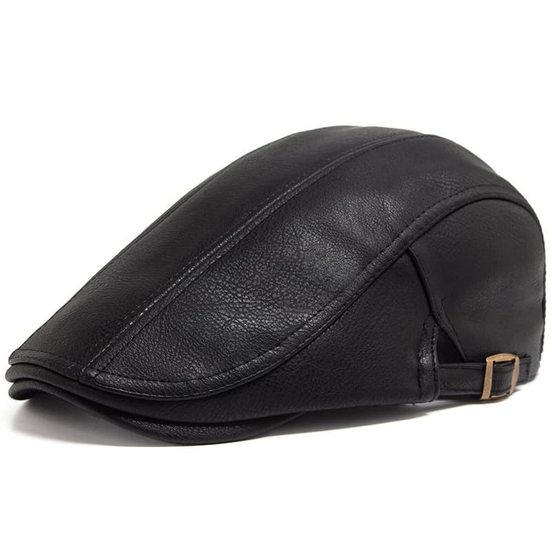 Fashionable PU leather men's beret, British style forward hat, autumn and winter thick casual duckbill hat
