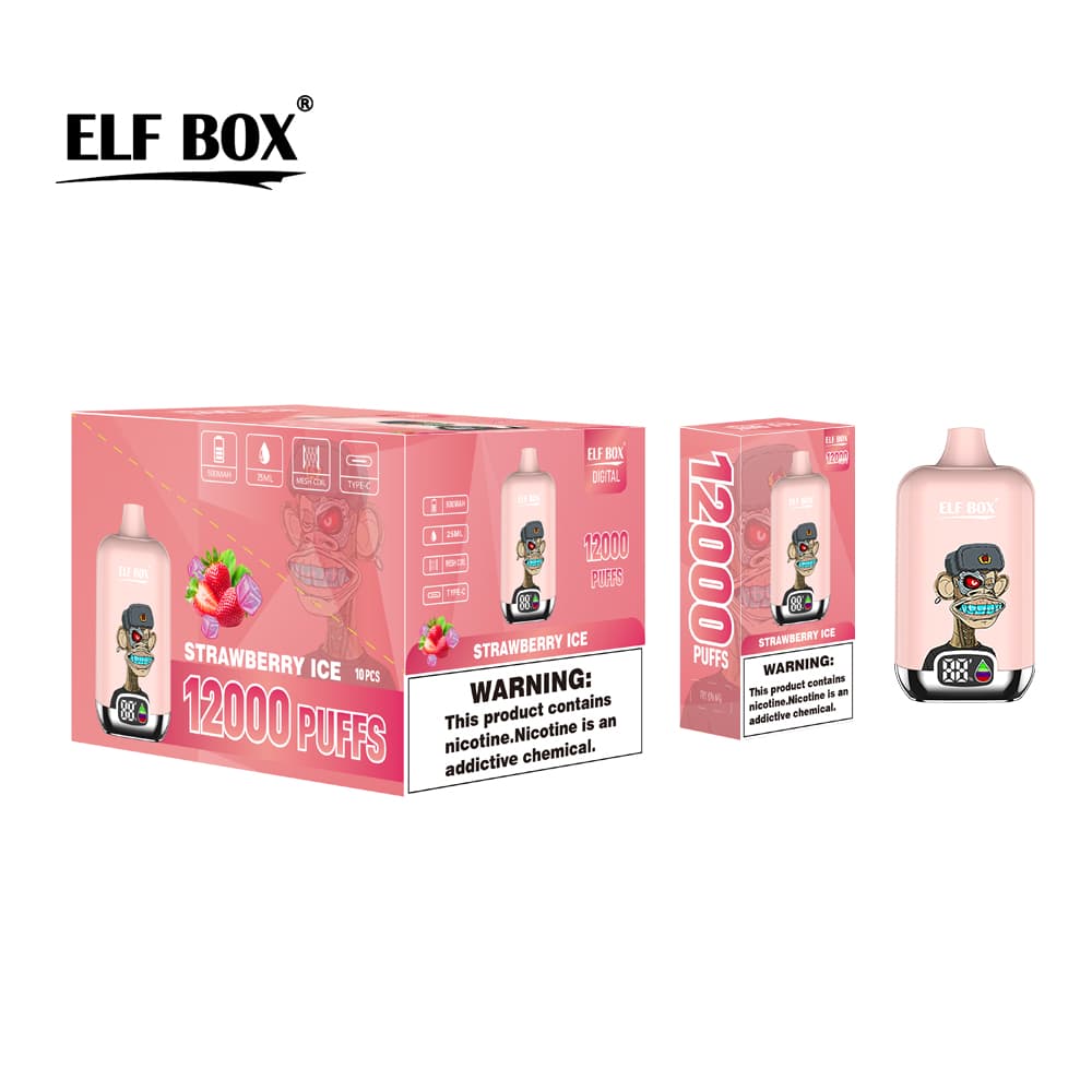 Kit de démarrage de cigarettes électroniques jetables à saveur fruitée, 12 000 bouffées, 500 mAh, affichage ELF BOX numérique, 1 pièce, 2 pi