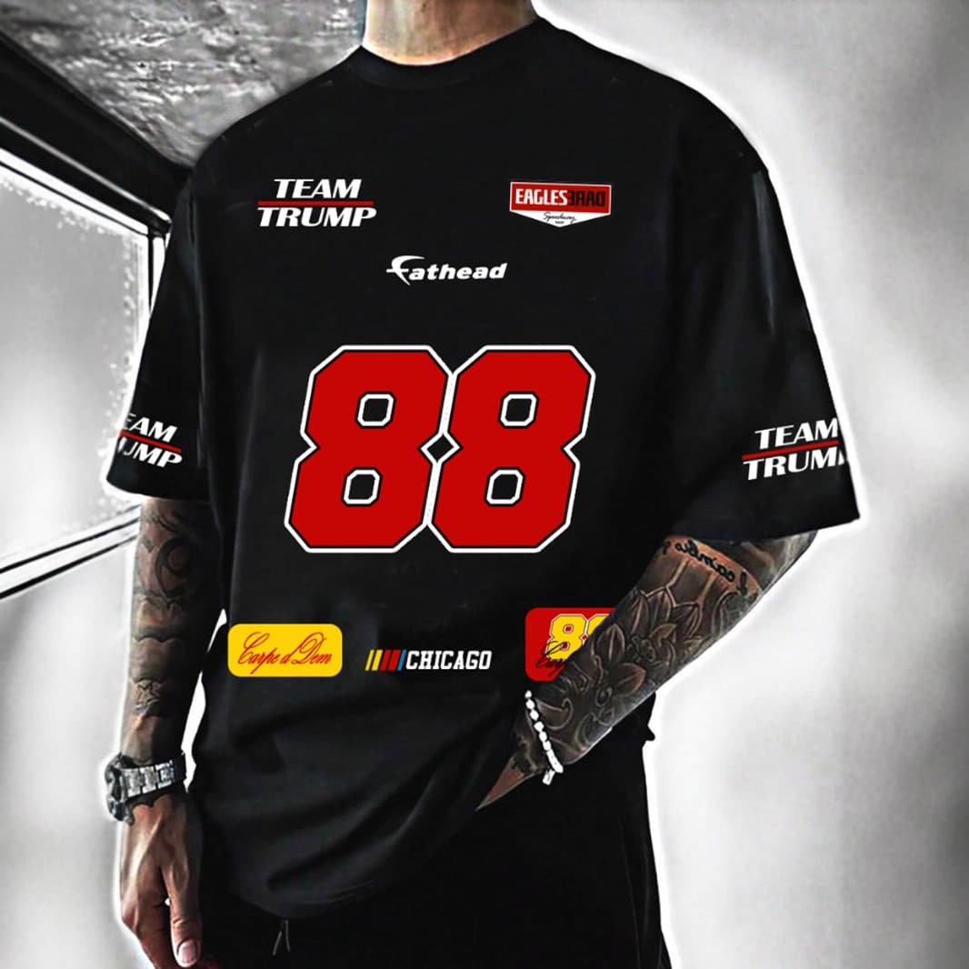 Men's Clothing Summer Fashion Trend Racing Style Black T Shirt With Number 88 Print.