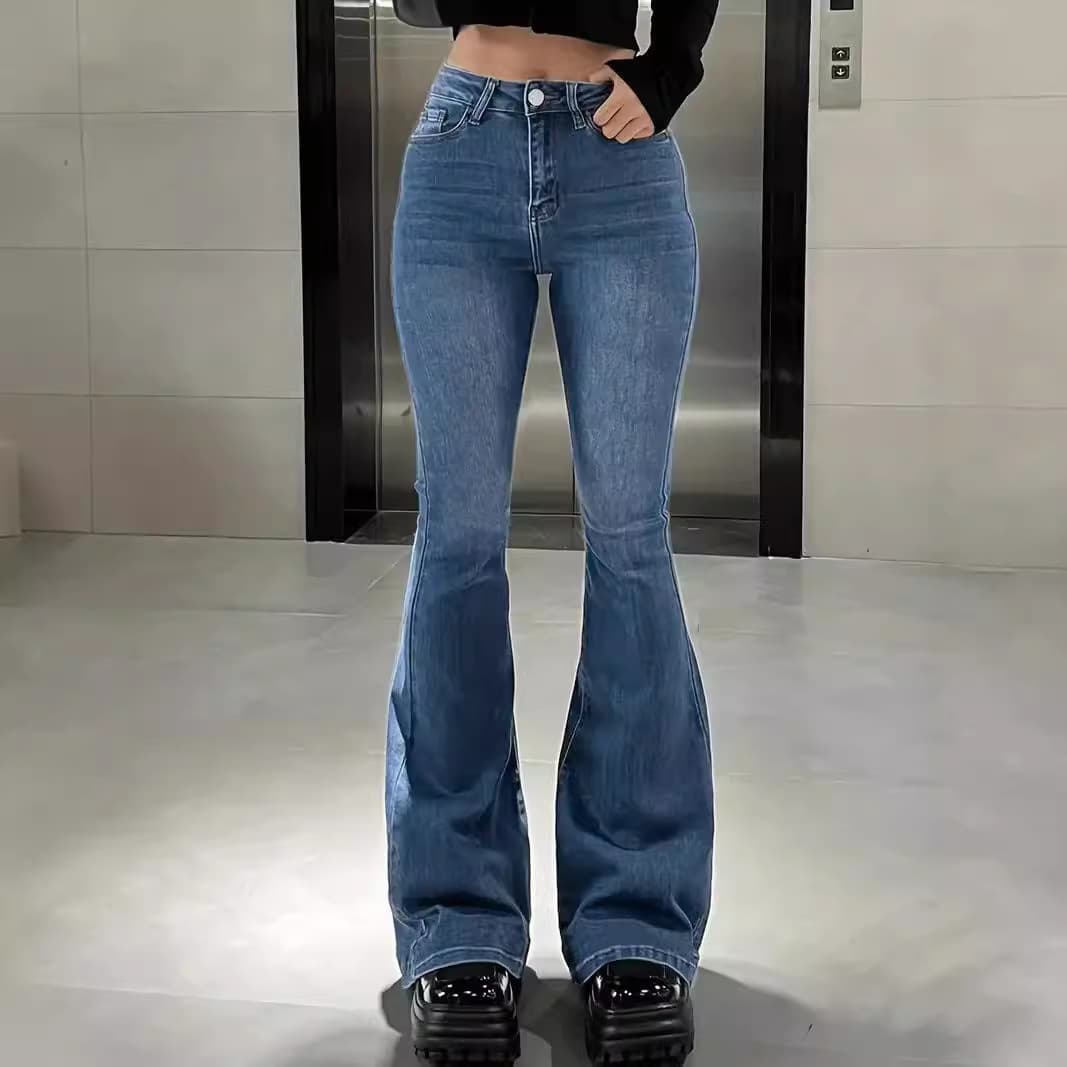 Women's Clothing High Waist Flared Jeans Women's Slim Fit Fashionable Versatile Denim Trousers