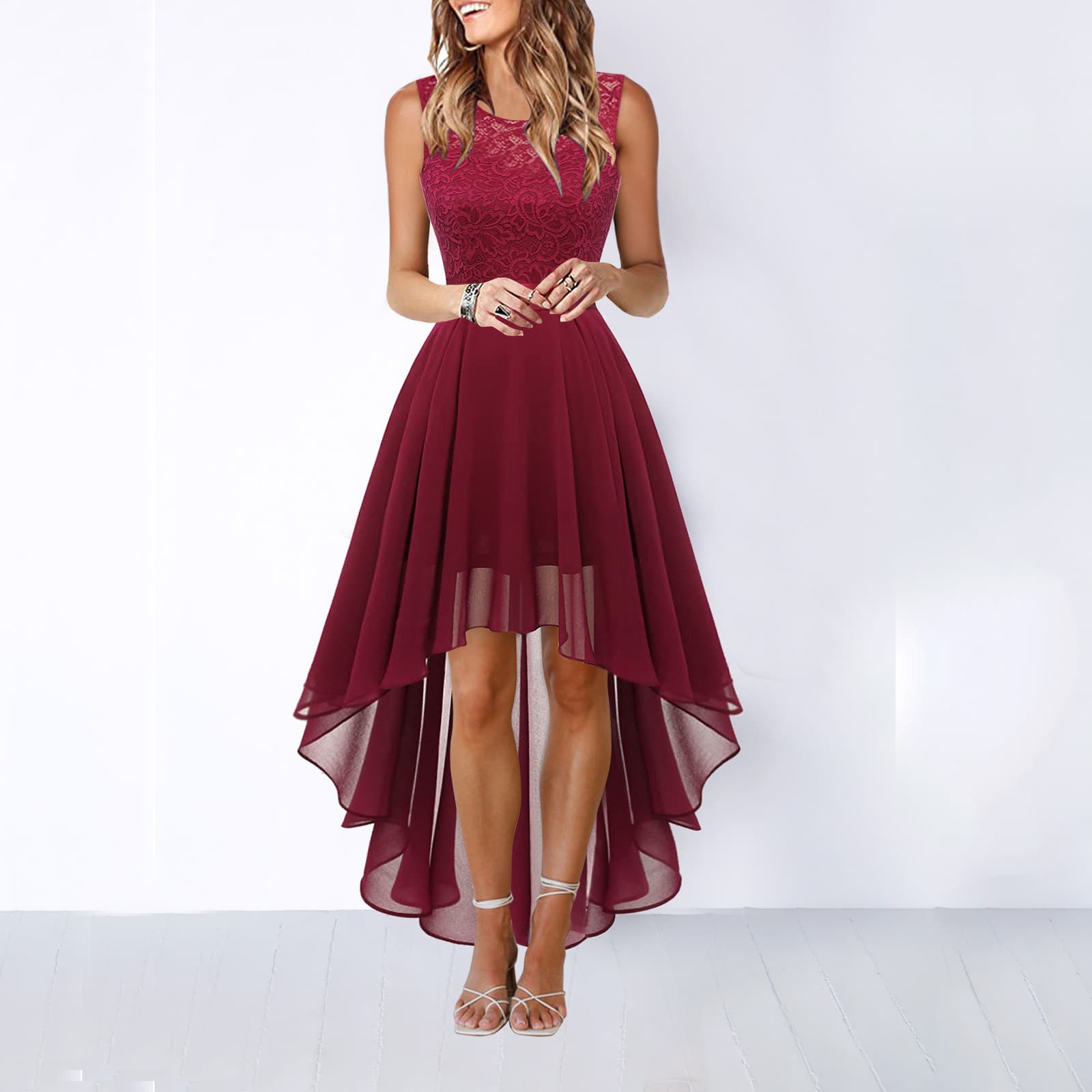 Robe de soirée sexy en mousseline de soie à dentelle et broderies délicates