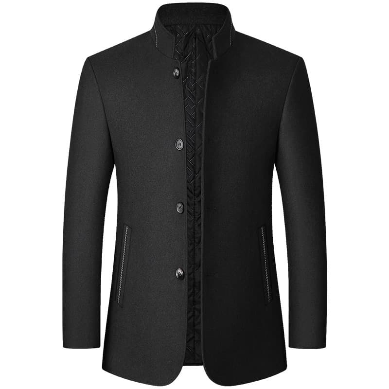 2026 High Quality Fashion Outerwear Men Stand Collar Pure Color Single-Breasted Button Long Sleeve Thick Woolen Jacket M-4XL