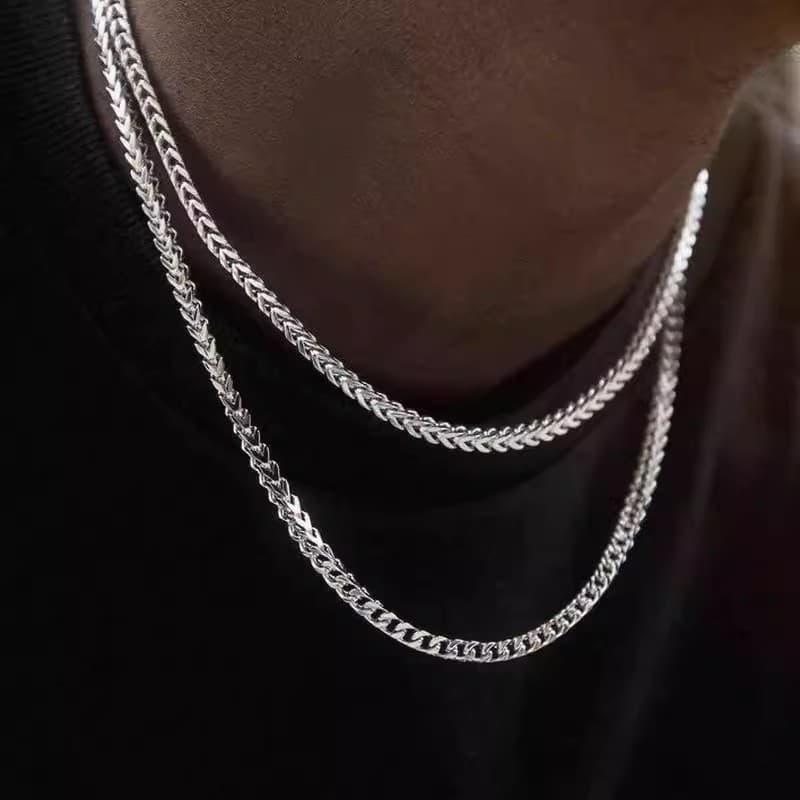 Stainless 3mm Front And Back Ground Chain Three-dimensional Men's Gold Necklace Hip-hop Jewelry Titanium Steel