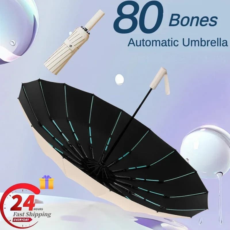 80-Rib Storm Umbrella - Super Strong Windproof Design
