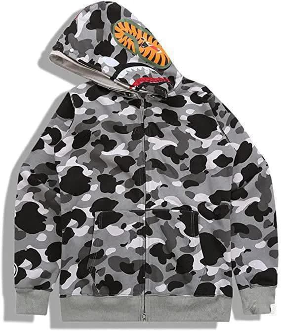 Sweat à capuche zippé en forme de requin pour homme et femme, veste camouflage tendance, sweat à capuche, polaire technique