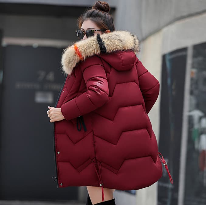 Women's Clothing Winter New Fashion Mid-length Slim Warm Jacket Cotton-padded Jackets, Large Fur Collar Cotton-padded Jackets Wholesale