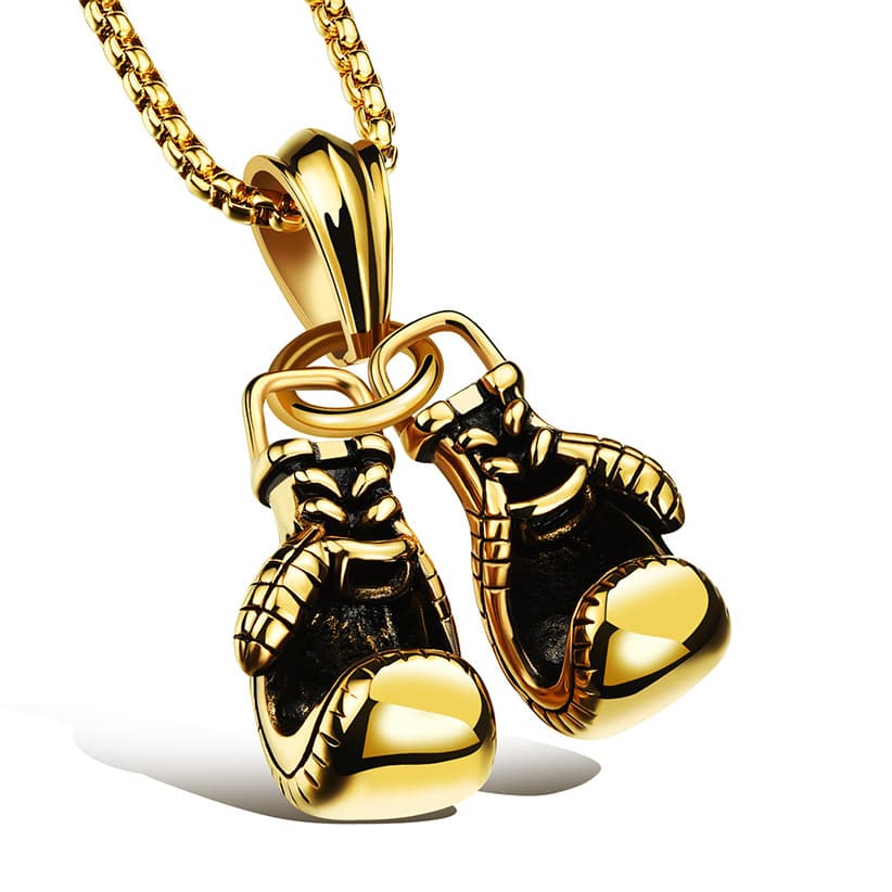 2023 Double Punch Set Alloy Pendant Necklace Personalized Men's Boxing Gloves Fitness Sports Accessories