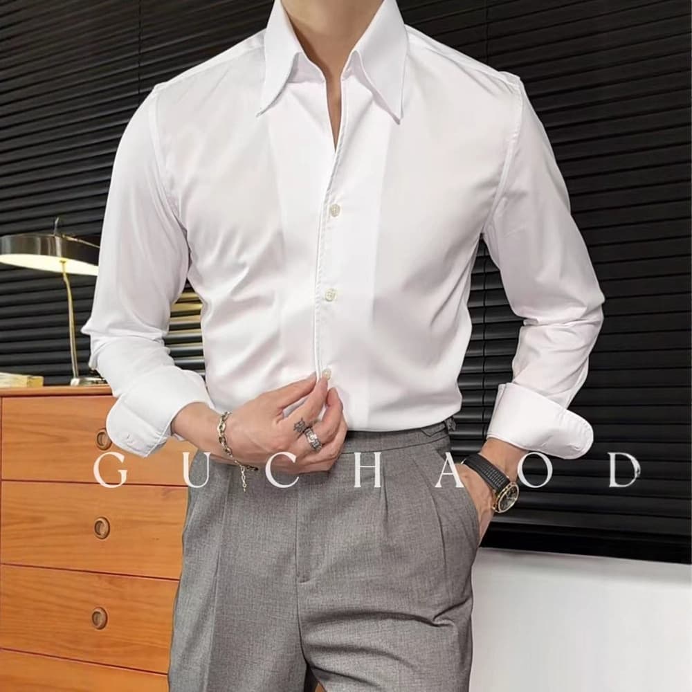 Men's Clothing Business Casual Slim Fit Long Sleeve Dress Shirt - Wrinkle-Free & Slim Fit Business Casual Shirt For Office & Daily Wear​