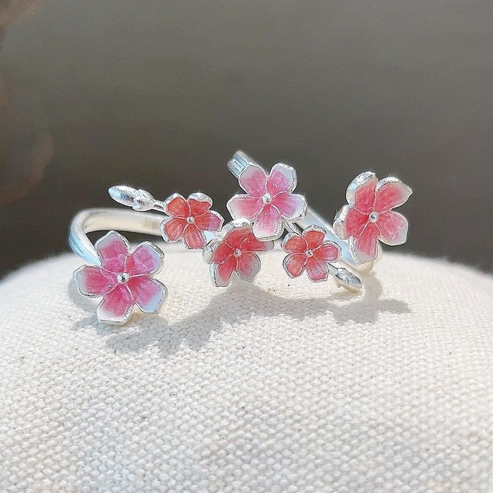 Popular Peach Blossom Ring Women's Simple Epoxy Pink Flower Ring