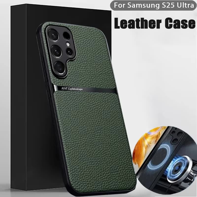 For Galaxy S25 Samsung S24 FE S23 Ultra S22 Plus S22ultra Case Leather Magnetic Car Holder Phone Cover