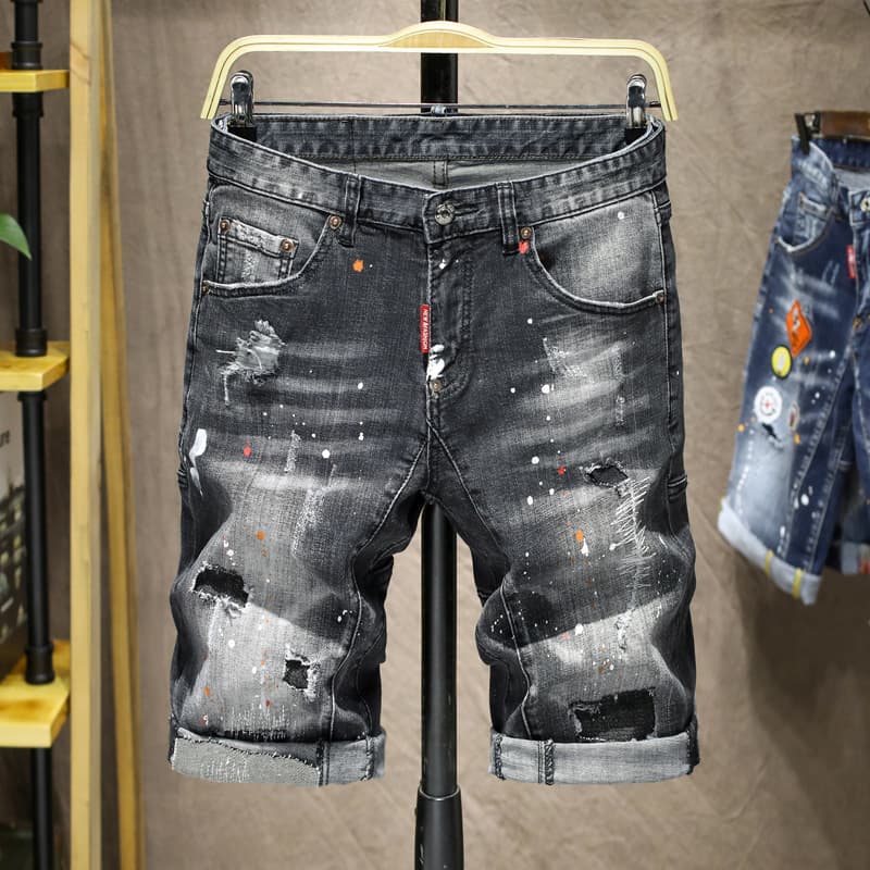 Men's Clothing Stretch Trousers Trendy Street Brand Hand Painted Paint Dots Hole Patches Jeans For Men