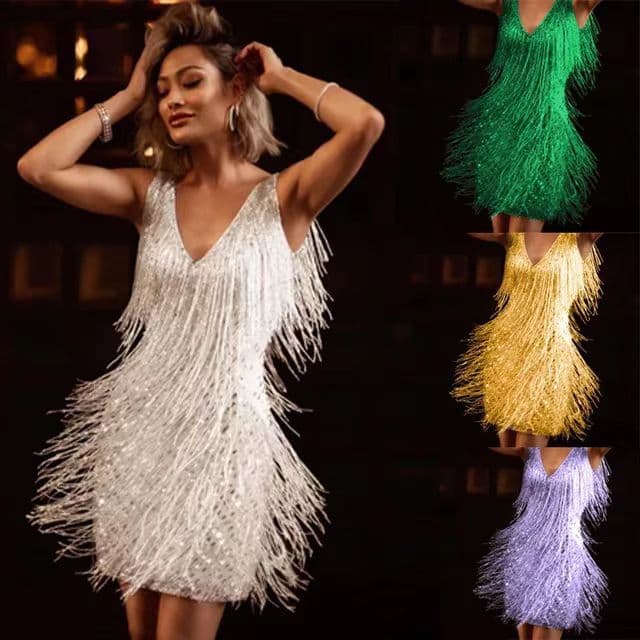 low-cut V-neck Sexy Deep Sleeveless Pencil Skirt Mid-skirt Tassel Skirt INS