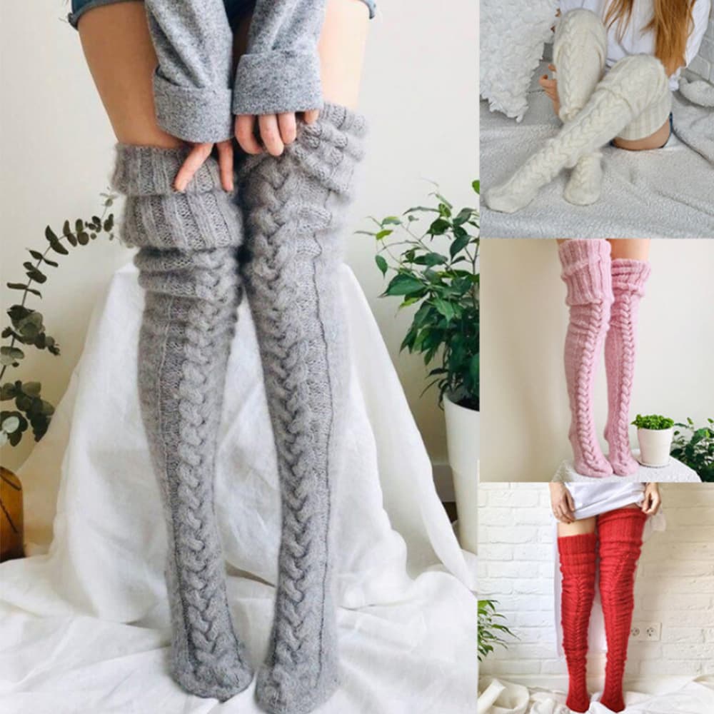 Cross-border Wool Foot Warmer Stocking European and American Autumn and Winter Solid Color Over-the-Knee Stocking Stocking Stocking Thick Women's Sock