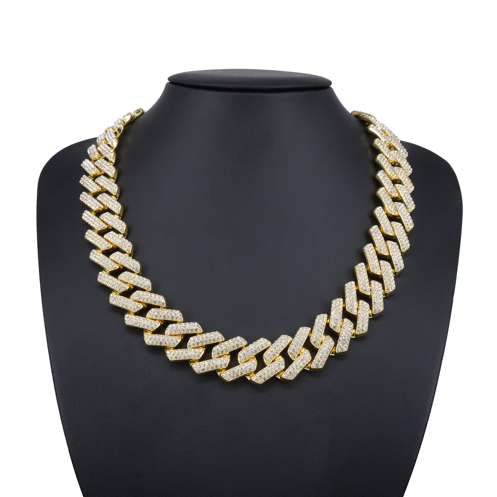 Men’s Jewelry Set Fashion 20mm Diamond Three Row Diamond Full Drill Bit Men's Alloy Necklace Cool Rap Hip Hop Cuban Chain