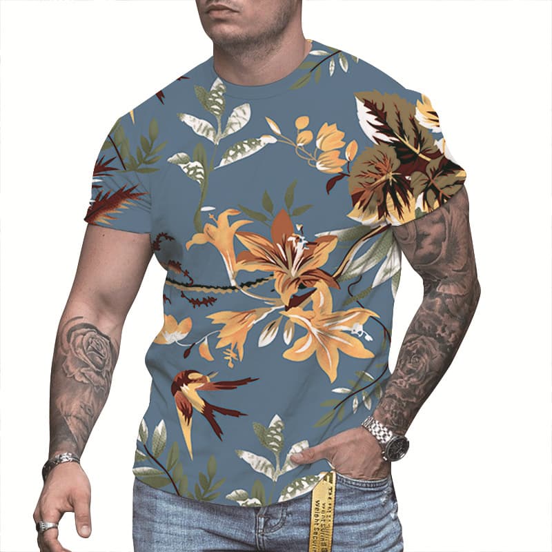 2023 Fashion All-in-one leaf floral pattern printed men's T-shirt