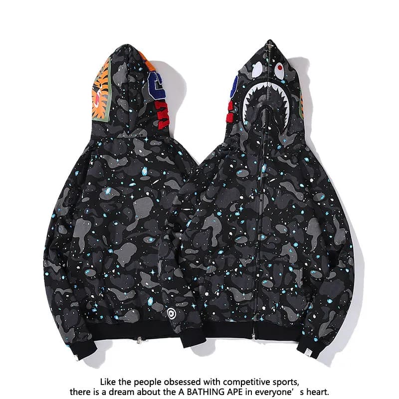 Sweat à capuche zippé en forme de requin pour homme et femme, veste camouflage tendance, sweat à capuche, polaire technique