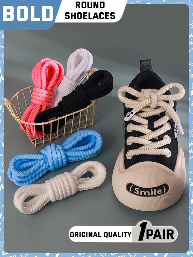 1Pair Round Shoelaces for Shoes 10mm Thick Shoelace Running Sneakers Laces 100/120/140/160CM Quality Rope Shoe laces