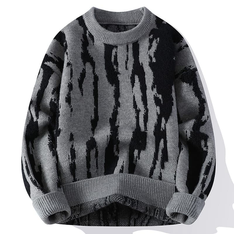Men's Round Neck Knit Sweater – Color-Block Striped Pullover, Warm & Stylish For Autumn & Winter