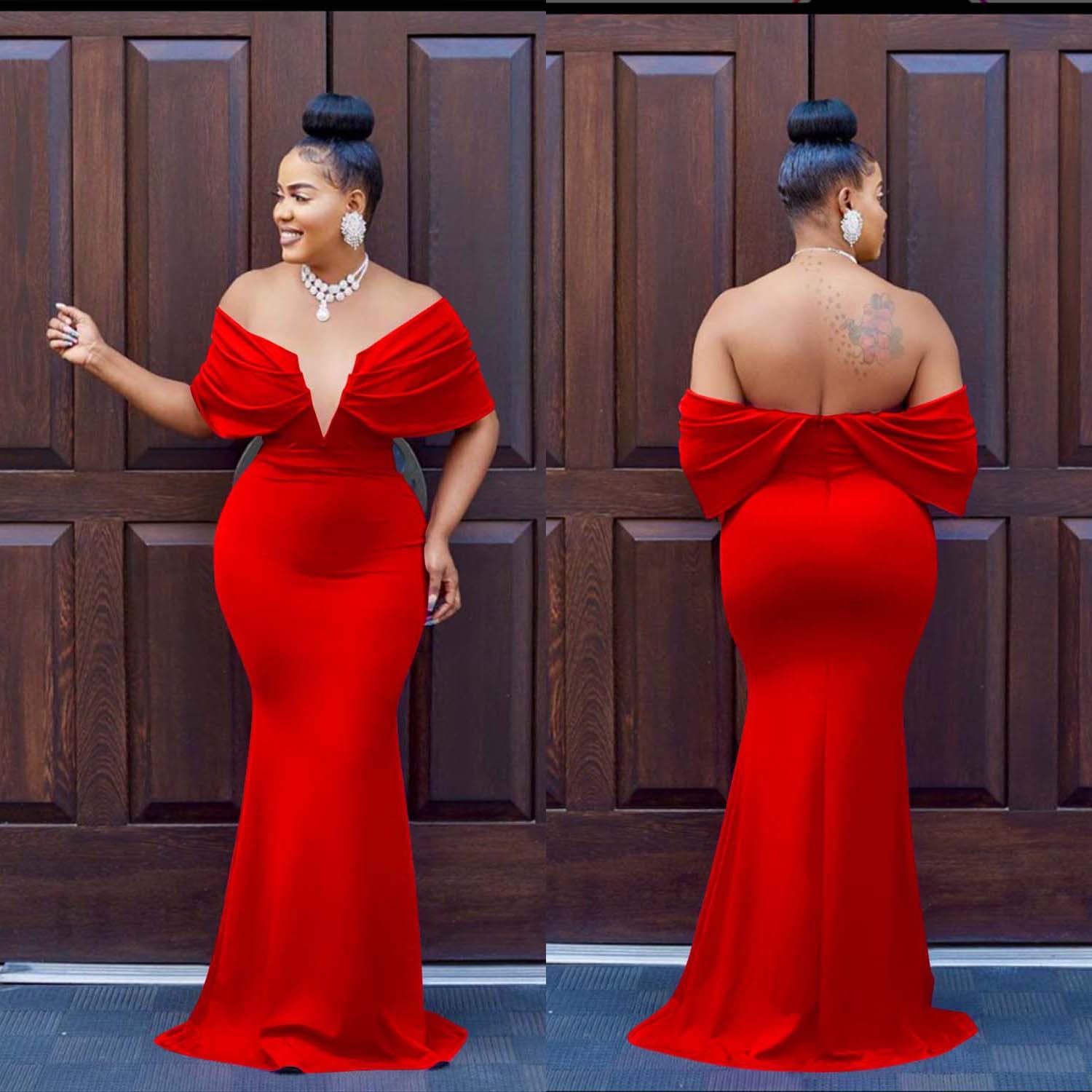 Women's Clothing solid color one shoulder deep V backless fishtail dress