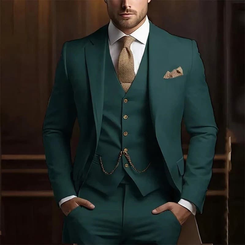 Ensemble de costume 3 pièces premium pour homme - Coupe slim, blazer de mariage et de cérémonie avec gilet et pantalon
